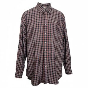 Lands End Mens Tall Plaid Button Down Shirt Long Sleeve Red Blue Green 17.5 37